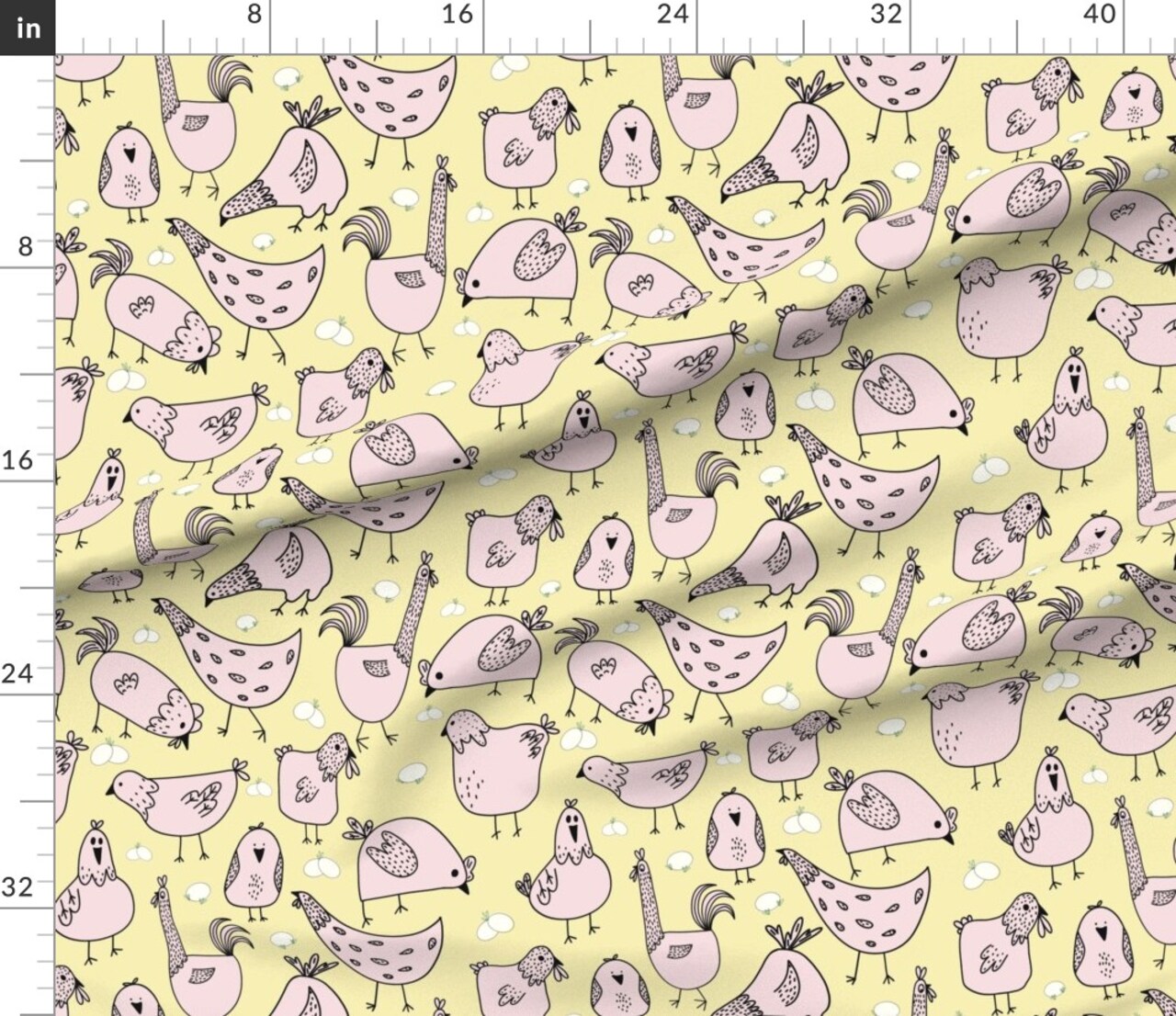 Various Fabrics by the Yard or Fat Quarter Hand Drawn Chickens Pink Yellow Eggs Whimsical Cartoon Custom Printed Fabric by Spoonflower